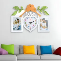 Attractionz White & Black Heart Shaped Contemporary Analogue Wall Clock With Photo Frame-6