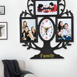 Attractionz Black & White Oval Shaped Contemporary Analogue Wall Clock With Photo Frame-image-13