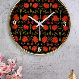 KOLOROBIA Black & Red Printed Contemporary Wall Clock-6