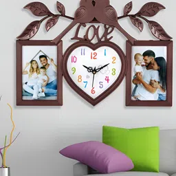 Attractionz Brown Geometric Shaped Photo Frame Contemporary Analogue Wall Clock-image-68