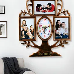 Attractionz Brown Oval Shaped Tree Photo Frame Contemporary Analogue Wall Clock-image-48
