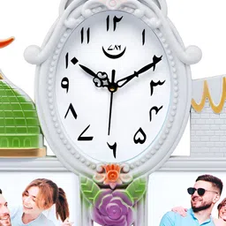 Attractionz White & White Oval Embellished Analogue Wall Clock-image-44