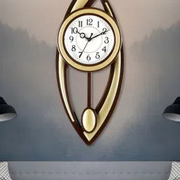 Attractionz Gold-Toned Round Analogue Pendulum Wall Clock-image-98