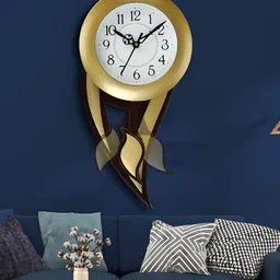 Attractionz Gold-Toned Round Pendulum Analogue Wall Clock-image-95