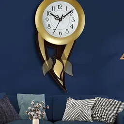 Attractionz Gold Toned Analog Round Contemporary Pendulum Wall Clock-17