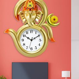 Attractionz Gold-Toned & White Textured Contemporary Round Shaped Wall Clock-35