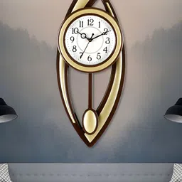 Attractionz Gold Toned & White Textured Round Shaped Contemporary Wall Clock-image-68