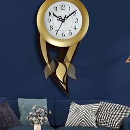 Attractionz Gold-Toned & White Textured Analogue Contemporary Wall Clock-picture-8