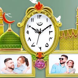 Attractionz Gold-Toned & Green Textured oval Analogue Wall Clock-image-85