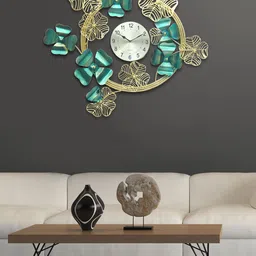 Aapno Rajasthan Gold-Toned & Green Leaf Art Wall Clock-image-59