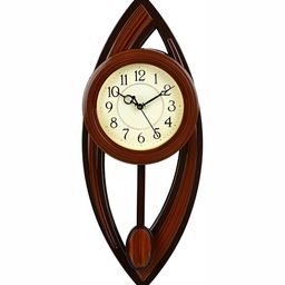 Attractionz Brown & Beige Round Shaped Contemporary Pendulum Wall Clock-image-73