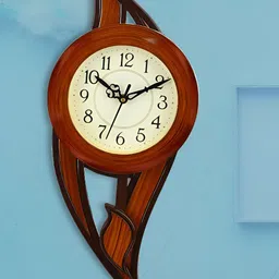 Attractionz Brown & Beige Round Shaped Contemporary Pendulum Wall Clock-image-74