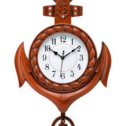 Attractionz Brown & Beige Round Shaped Contemporary Pendulum Wall Clock-image-66