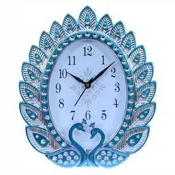 Sigaram Green & Silver Toned Textured Oval Contemporary Wall Clock-image-52
