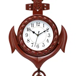Attractionz Brown & White Textured Round Analogue Contemporary Pendulum Wall Clock-18