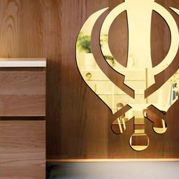 Wall1ders Gold Toned Acrylic Khanda Mirror Wall Stickers-image-60