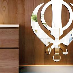 Wall1ders Silver Toned Acrylic Khanda Mirror Wall Stickers-6