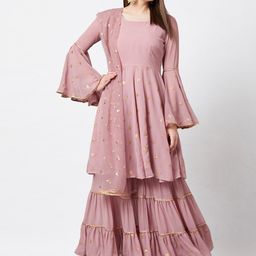 PANIT Women Pink Embroidered Kurta with Sharara & Dupatta-picture-18