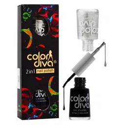 Adbeni Color Diva Dual 2-In-1 Long Lasting Nail Enamel 11 ml each - Black 02 & Silver 13-14