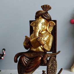 eCraftIndia Gold Toned Handcrafted Antique Lord Ganesha Reading Book & Sitting On Rocking Chair Showpiece-image-8
