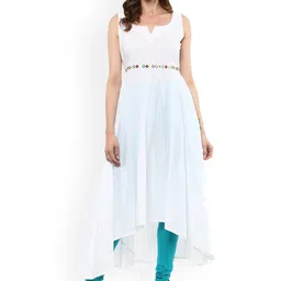 KALINI Shoulder Straps Thread Work Detail Cotton A-Line Kurta-picture-26