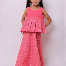 My Little Lambs Girls Pink & Gold-Toned Ready to Wear Lehenga Choli-image-88