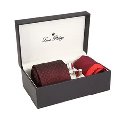 Louis Philippe Men Maroon Printed Accessory Gift Set-image-25