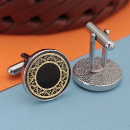 Kavove Men Black & Gold-Toned Metal Cufflink-image-25