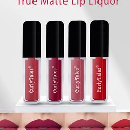 CurlyTales Set of 4 Lightweight & Waterproof True Matte Liquid Lipsticks 4 ml Each-Brick Red 06 - Cherry Red 07 - Pink Nude 08 - Red 11-49