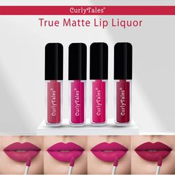 CurlyTales Set of 4 Lightweight & Waterproof True Matte Liquid Lipsticks 4 ml Each-Peach 02 - Magenta 04 - Magenta Pink 05 - Cherry Red 07-7