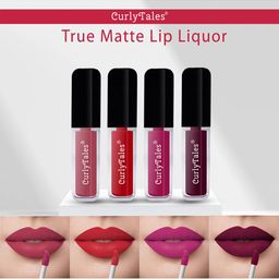 CurlyTales Set of 4 Lightweight & Waterproof True Matte Liquid Lipsticks 4 ml Each-Pink Nude 08 - Red 11 - Pink 12 - Wine 15-33