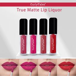 CurlyTales Set of 4 Lightweight & Waterproof True Matte Liquid Lipsticks 4 ml Each-Peach 02 - Magenta Pink 05 - Brick Red 06 - Red 11-15