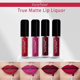 CurlyTales Set of 4 Lightweight & Waterproof True Matte Liquid Lipsticks 4 ml Each-Red 03 - Pink 12 - Wine 13 - Maroon 14-18