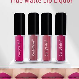 CurlyTales Set of 4 Lightweight & Waterproof True Matte Liquid Lipsticks 4 ml Each-Magenta 04 - Nude 09 - Peach 10 - Pink 12-16