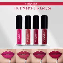 CurlyTales Set of 4 Lightweight & Waterproof True Matte Liquid Lipsticks 4 ml Each-Magenta Pink 05 - Brick Red 06 - Cherry Red 07 - Maroon 14-57