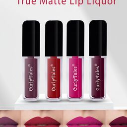 CurlyTales Set of 4 Lightweight & Waterproof True Matte Liquid Lipsticks 4 ml Each-Light Purple 01 - Red 03 - Magenta 04 - Wine 15-52