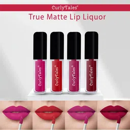 CurlyTales Set of 4 Lightweight & Waterproof True Matte Liquid Lipsticks 4 ml Each-Magenta 04 - Red 11 - Pink 12 - Maroon 14-54