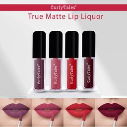 CurlyTales Set of 4 Lightweight & Waterproof True Matte Liquid Lipsticks 4 ml Each-Light Purple 01 - Peach 10 - Red 11 - Wine 13-16