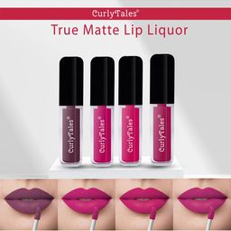 CurlyTales Set of 4 Lightweight & Waterproof True Matte Liquid Lipsticks 4 ml Each-Purple 01 - Magenta 04 - Magenta  05 - Pink 12-21