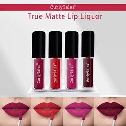 CurlyTales Set of 4 Lightweight & Waterproof True Matte Liquid Lipsticks 4 ml Each-Cherry Red 07 - Red 11 - Pink 12 - Wine 13-23