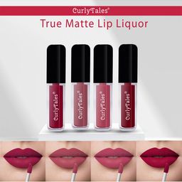 CurlyTales Set of 4 Lightweight & Waterproof True Matte Liquid Lipsticks 12 ml Each- Cherry Red 07 - Nude 09 - Peach 10 - Maroon 14-40