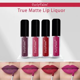 CurlyTales Set of 4 Lightweight & Waterproof True Matte Liquid Lipsticks 4 ml Each-Light Purple 01 - Peach 02 - Red 03 - Pink 12-20