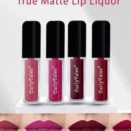 CurlyTales Set of 4 Lightweight & Waterproof True Matte Liquid Lipsticks 4 ml Each-Peach 10 - Pink 12 - Wine 13 - Maroon 14-24