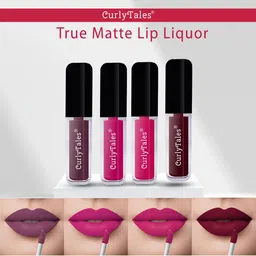 CurlyTales Set of 4 Lightweight & Waterproof True Matte Liquid Lipsticks 4 ml Each-Light Purple 01 - Magenta 04 - Magenta Pink 05 - Wine 13-7