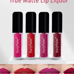 CurlyTales Set of 4 Lightweight & Waterproof True Matte Liquid Lipsticks 4 ml Each-Magenta Pink 05 - Red 11 - Pink 12 - Maroon 14-34