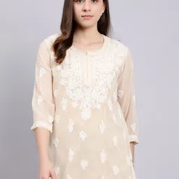 Seva Chikan Ethnic Motifs Embroidered Lucknowi Chikankari Kurti With Inner-image-68