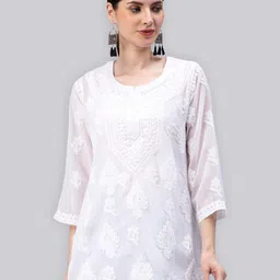 Seva Chikan Ethnic Motifs Embroidered Lucknowi Chikankari Kurti With Inner-image-71