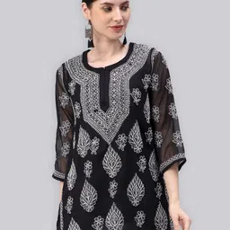 Seva Chikan Ethnic Motifs Embroidered Lucknowi Chikankari Kurti With Inner-image-27