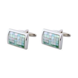 The Tie Hub Men Blue Green MOP Rectangular Cufflinks-image-87