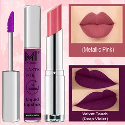MI FASHION Silky Smooth Liquid Lipstick 3.5ml - 09 & Creamy Matte Lipstick 3.5g - 08-22